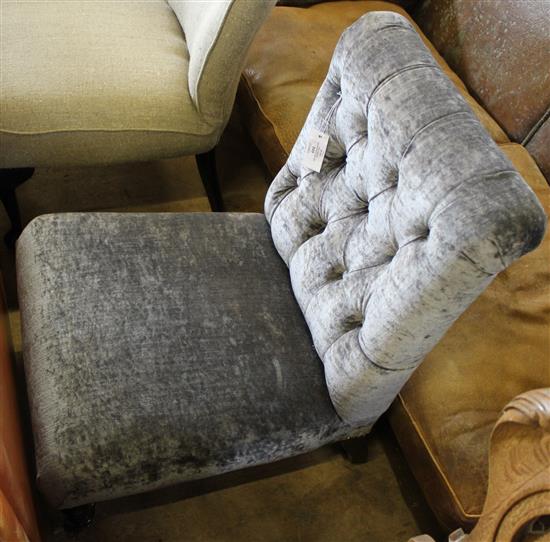 Grey velvet upholstered nursing chair